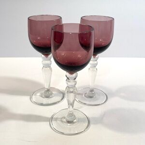 3 Vintage Arcadia Amethyst Cordial Cocktail Liquor Wine Drinking Glasses Barware